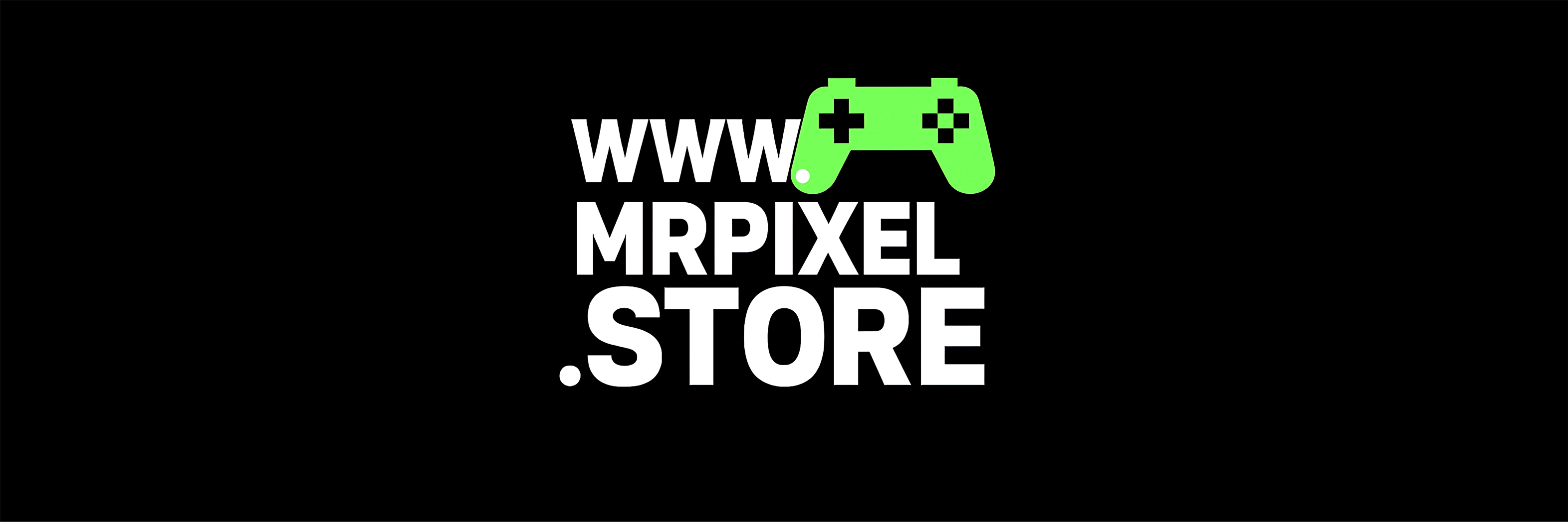 Green gaming controller icon with 'www.mrpixel.store' text on a black background